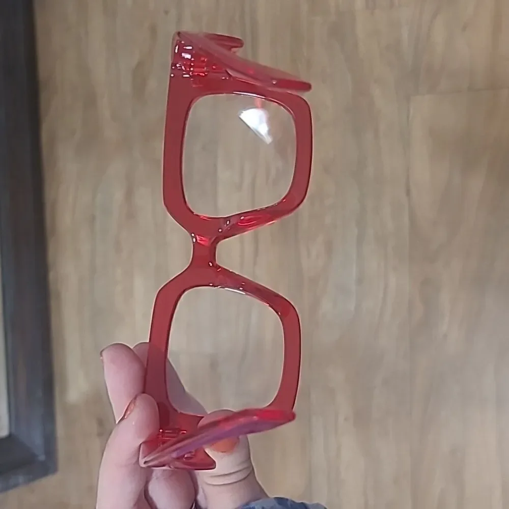 ♡♡♡♡Red Wide Plastic Rim Glasses Clear